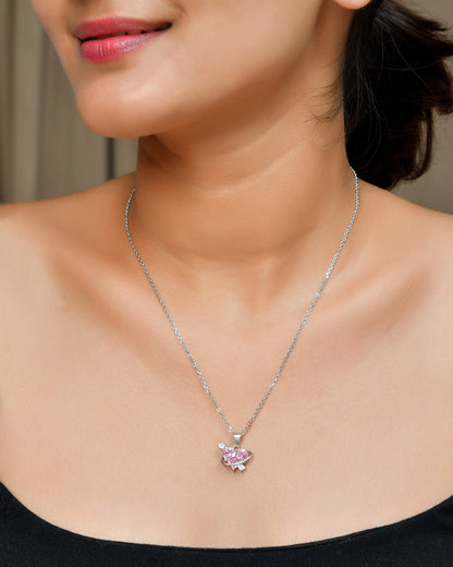 Sterling Silver “Heart-in-Orbit” Pink CZ Planet Pendant Necklace