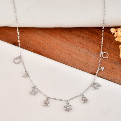 Sterling-Silver Charm Cascade Necklace with CZ Stars, Hearts & Mini Handbag Dangles