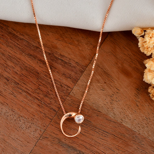 Rose-Gold “Love” Open-Circle Necklace with Cubic Zirconia – Dainty Everyday Pendant