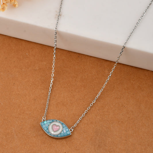 Turquoise Enamel Evil-Eye Heart Necklace – Sterling-Silver Protection Pendant