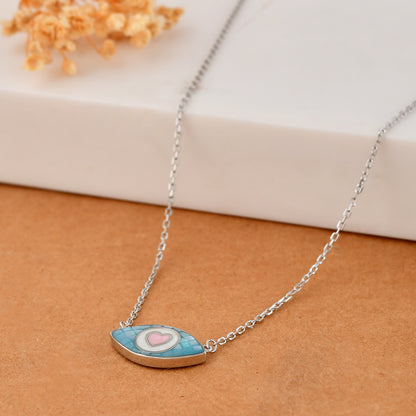 Turquoise Enamel Evil-Eye Heart Necklace – Sterling-Silver Protection Pendant