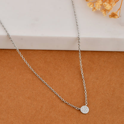 Tiny Pave Disc Necklace in 925 Sterling Silver – Minimalist Round CZ Pendant Choker