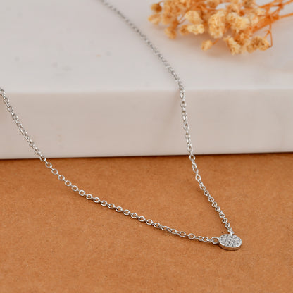 Tiny Pave Disc Necklace in 925 Sterling Silver – Minimalist Round CZ Pendant Choker