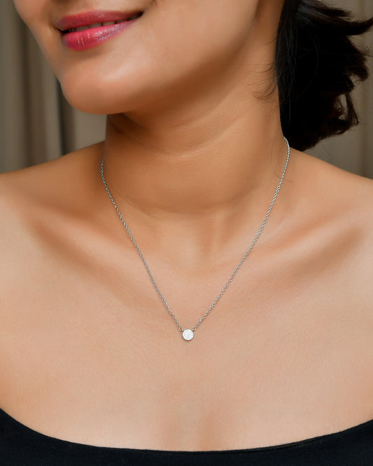 Tiny Pave Disc Necklace in 925 Sterling Silver – Minimalist Round CZ Pendant Choker