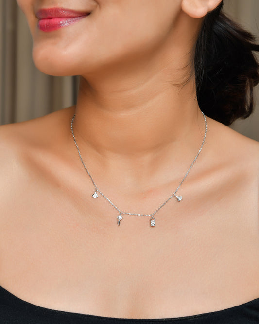 Sterling Silver Lock & Key Charm Necklace – Dainty CZ Padlock, Key & Ginkgo Leaf Pendant Choker