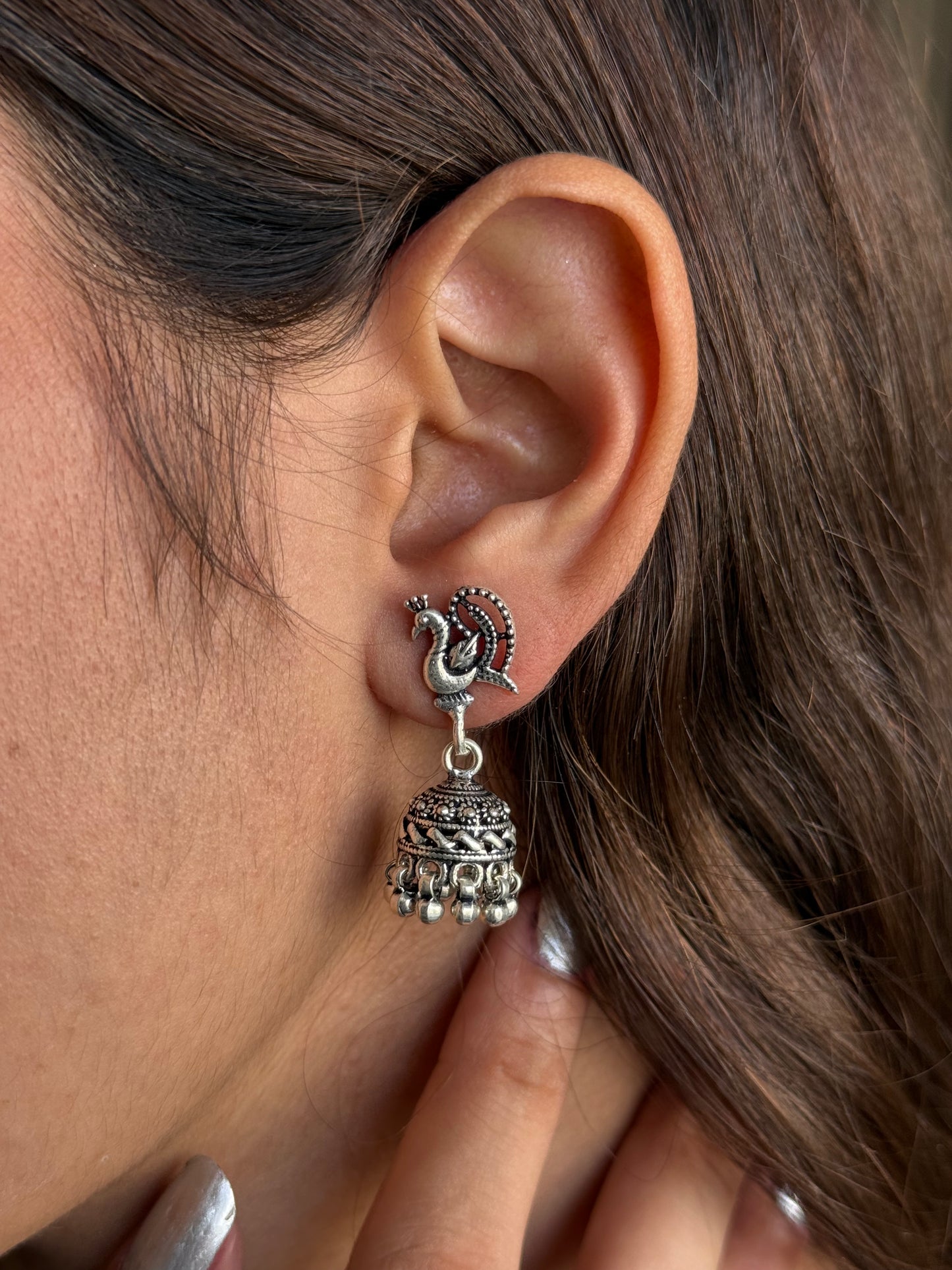 Peacock Charm 925 Silver Jhumki