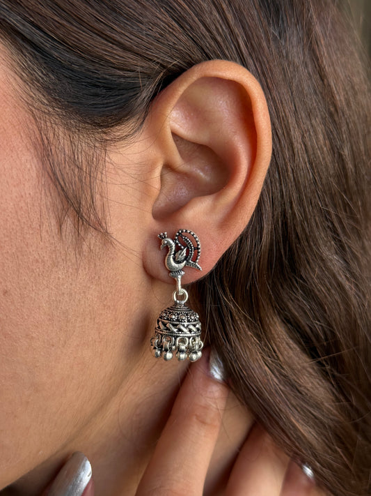 Peacock Charm 925 Silver Jhumki