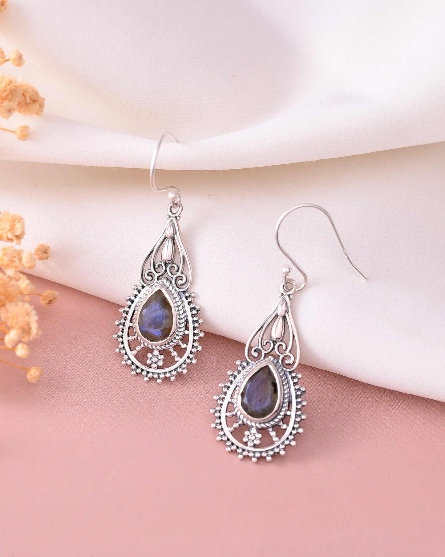 Engraved Mandala 925 Silver Hoops