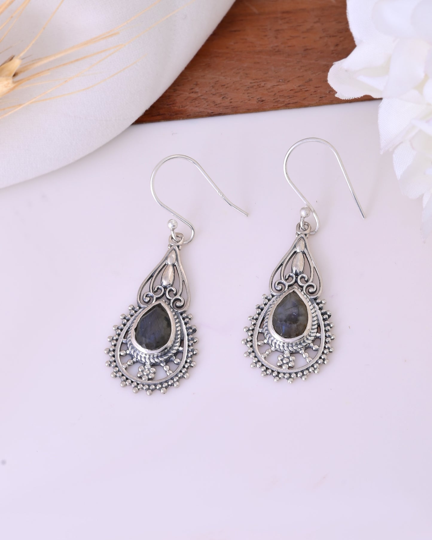 Engraved Mandala 925 Silver Hoops