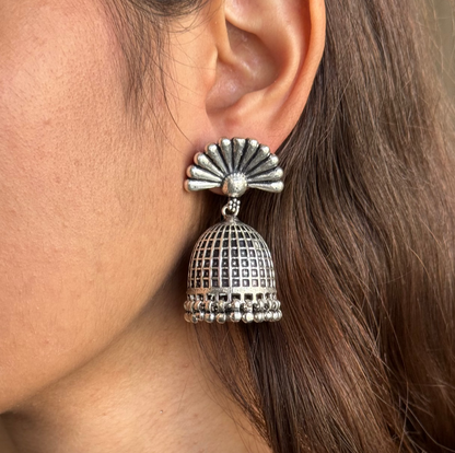Heavy Dome Oxidised 925 Silver Jhumki