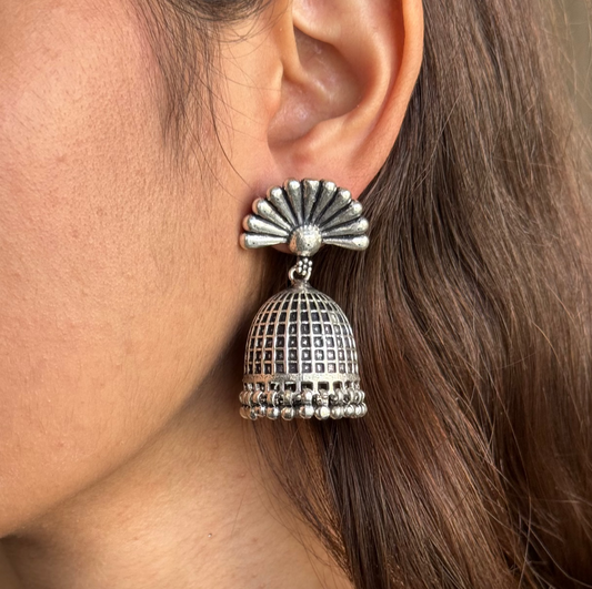 Heavy Dome Oxidised 925 Silver Jhumki