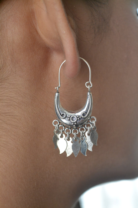 Bohemian Tribal Leaf Drop 925 Silver Earrings