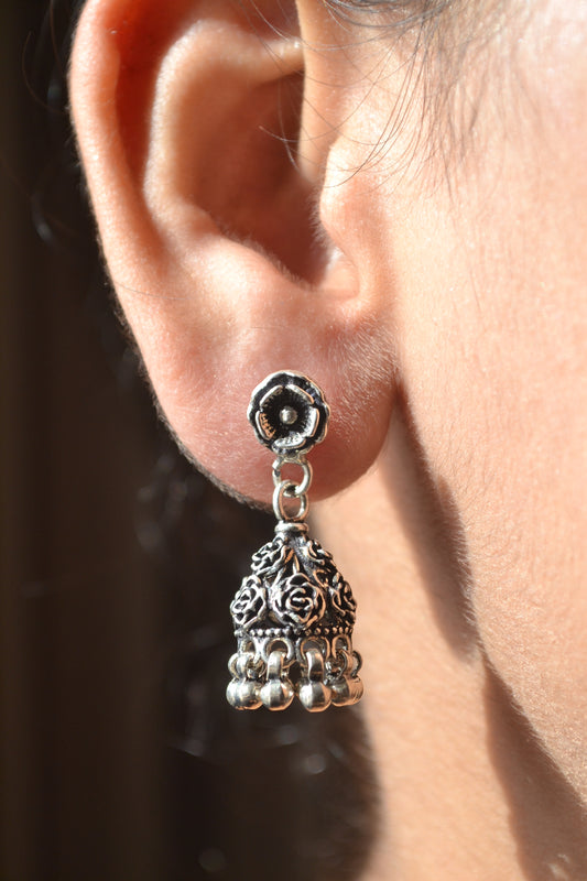 Floral Stud 925 Silver Jhumki
