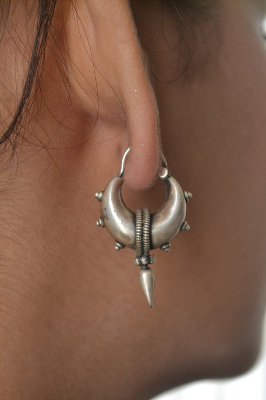 Tanvika Earrings – Oxidised 925 Silver Tribal Cone Dangle Earrings