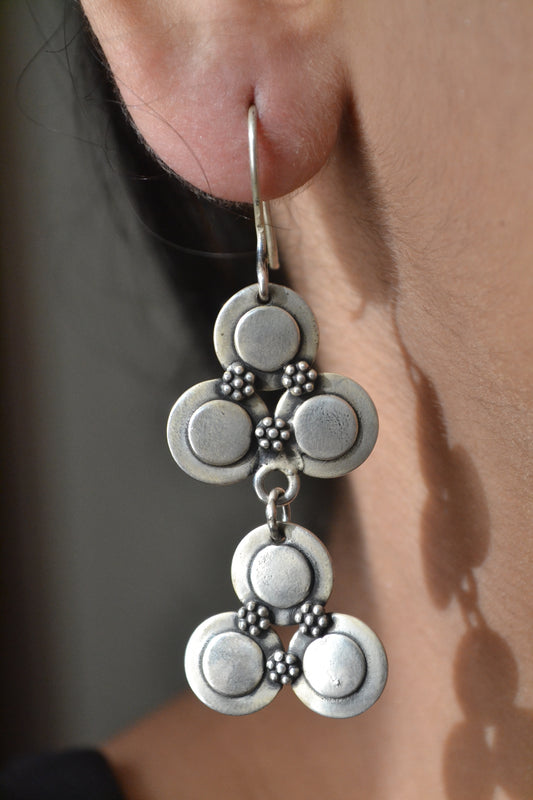 Vanya Earrings – Oxidised 925 Silver Geometric Floral Dangle Earrings