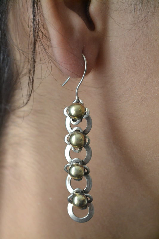 Ravya Earrings – Oxidised 925 Silver Dangle Earrings with Brass Accents