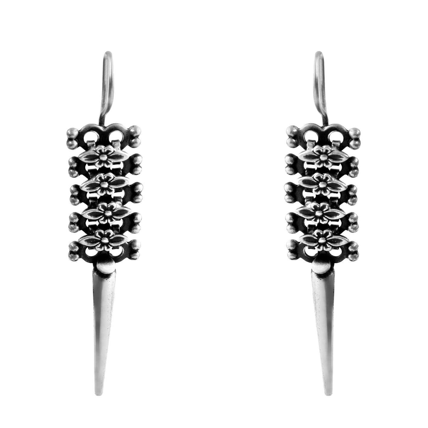 Rectangular Floral 925 Silver Earrings