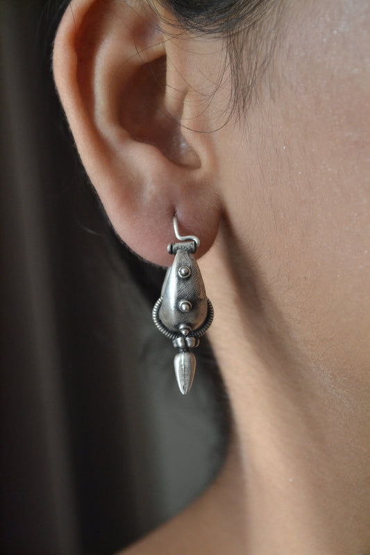 Tanvika Earrings – Oxidised 925 Silver Tribal Cone Dangle Earrings
