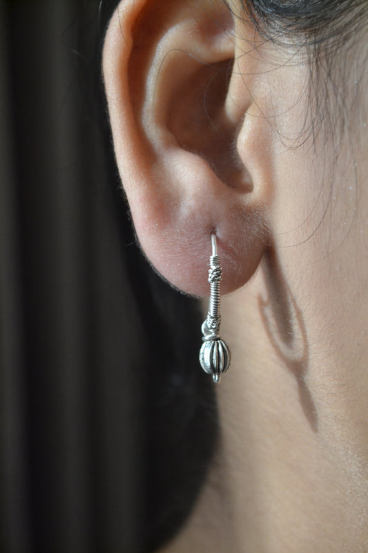 Rustic Tribal Hoop Earring with Silver Drop Bead