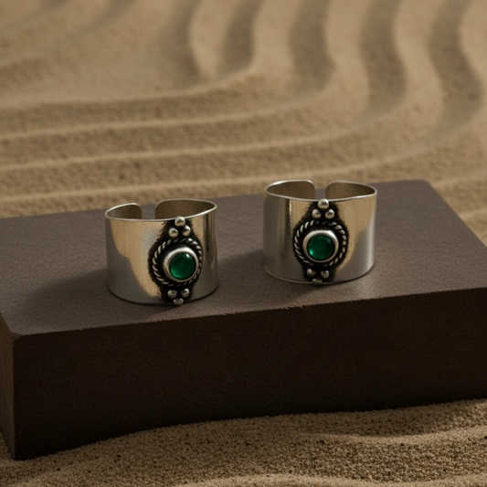 Green Stone Wide 925 Silver Toe Ring