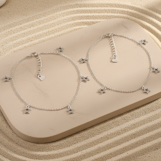 925 Sterling Silver Star Charm Anklet – Boho Star Dangle Foot Bracelet