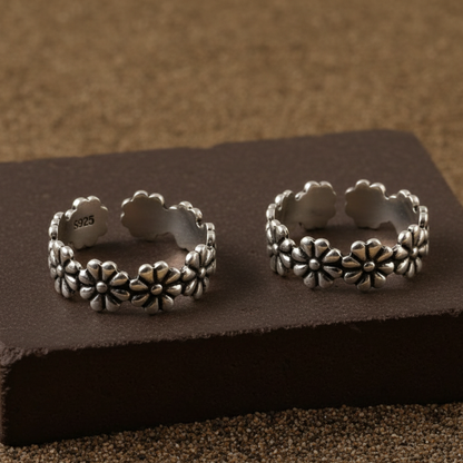 925 Silver Adjustable Daisy Flower Toe Rings – Boho Floral Foot Jewelry
