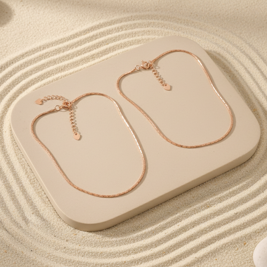 Rose Gold Plated Silver Box Link Anklet – Minimal Adjustable 925 Silver Anklet for Women