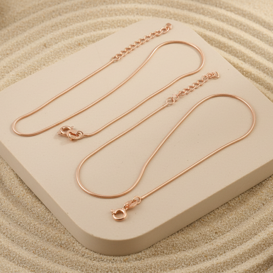 Rose Gold Plated Silver Snake Chain Anklet – Minimal Elegant Anklet for Women