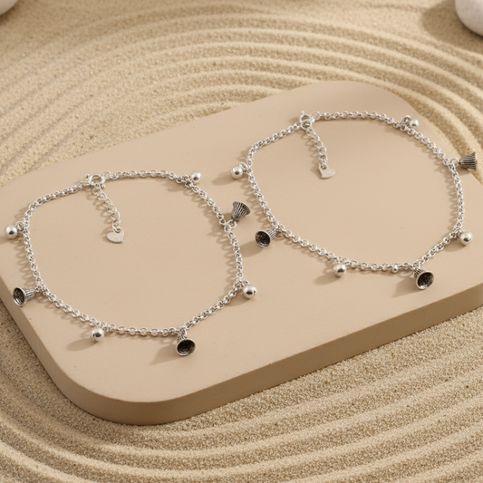 925 Silver Anklet with Bell & Basket Charms | Handmade Oxidized Silver Payal for Women & Girls