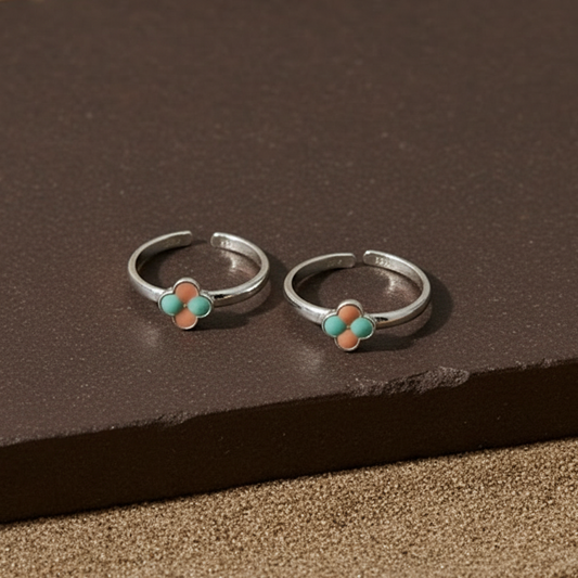 Enamel Blossom Silver Toe Ring