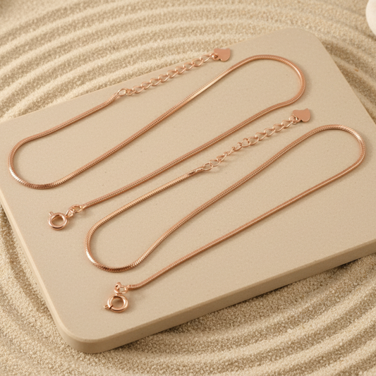 Rose Gold Herringbone Anklet with Heart Charm | Flat Snake Chain Anklet | Minimal Everyday Jewelry