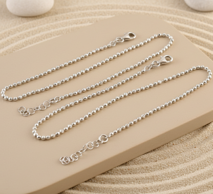 Sterling Silver Beaded Anklet | Adjustable Ball Chain Anklet | Minimal Everyday Jewelry