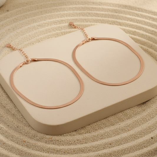 Rose Gold Herringbone Anklet | Flat Snake Chain Anklet | Minimal Everyday Jewelry