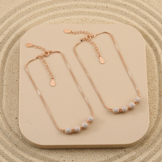 Rose Gold Anklet with Silver Beads | Dainty Adjustable Anklet | Elegant Everyday Jewelry