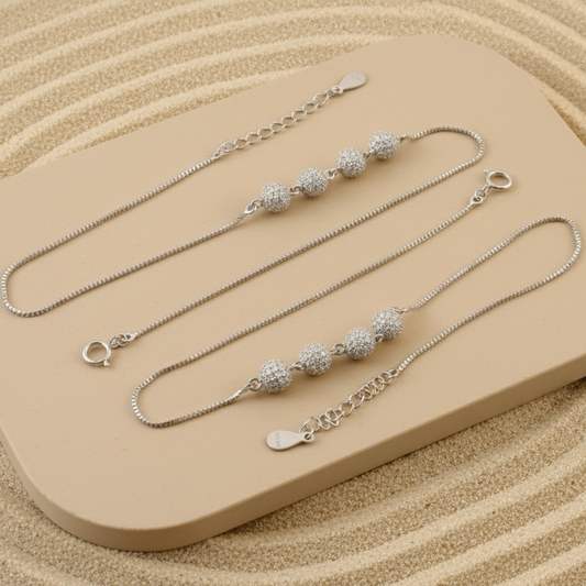 Silver Beaded Anklet | Textured Sparkle Ball Anklet | Adjustable Minimal Jewelry