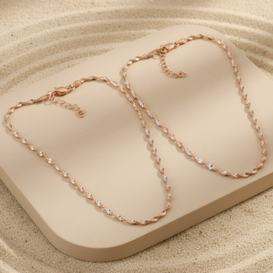 Two-Tone Twisted Rope Anklet | Silver & Rose Gold Spiral Chain Anklet | Elegant Everyday Jewelry