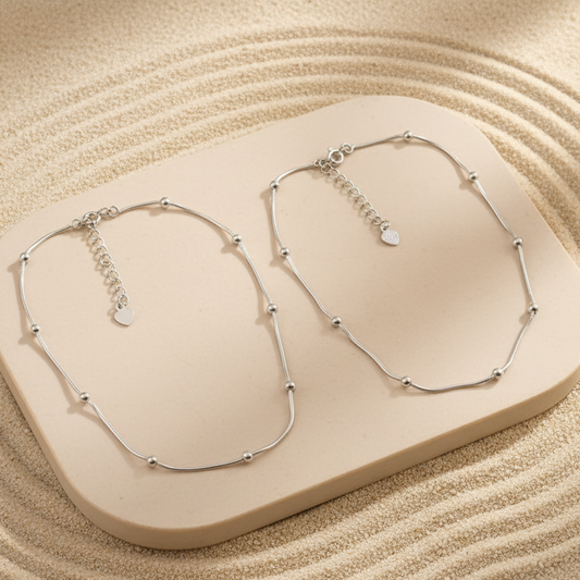 925 Silver Adjustable Beaded Anklet – Minimalist Everyday Jewelry for Women