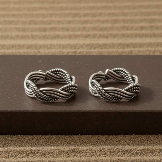 925 Silver Braided Knot Toe Ring – Adjustable Oxidized Rope Design