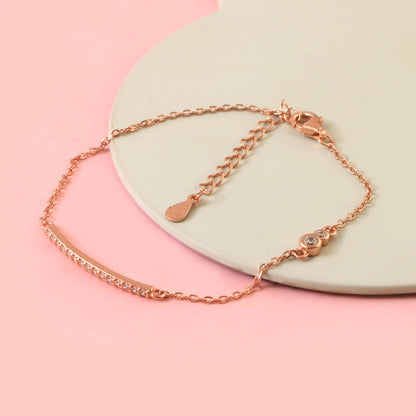 Rose Gold Bar Bracelet with CZ Stones – Elegant Adjustable Chain Bracelet for Women
