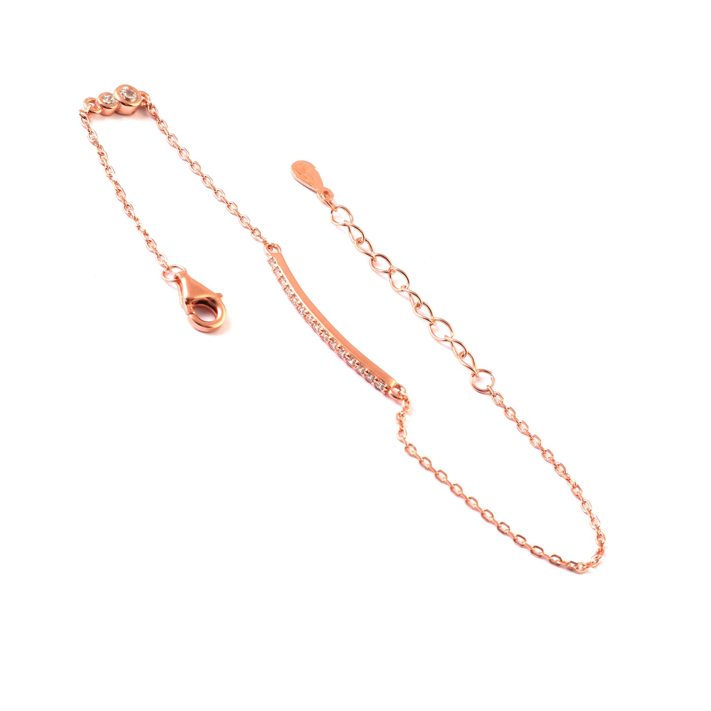 Rose Gold Bar Bracelet with CZ Stones – Elegant Adjustable Chain Bracelet for Women