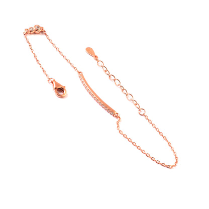 Rose Gold Bar Bracelet with CZ Stones – Elegant Adjustable Chain Bracelet for Women