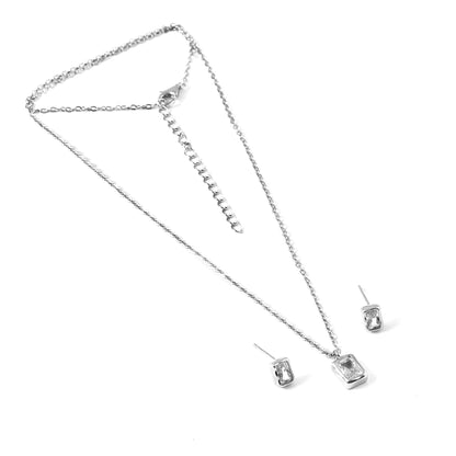 925 Sterling Silver Necklace and Stud Set | Minimal Baguette CZ Pendant & Earring Set for Women
