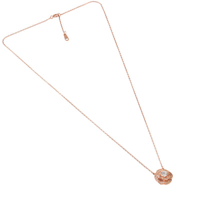 925 Silver Rose Gold Floral CZ Pendant Necklace
