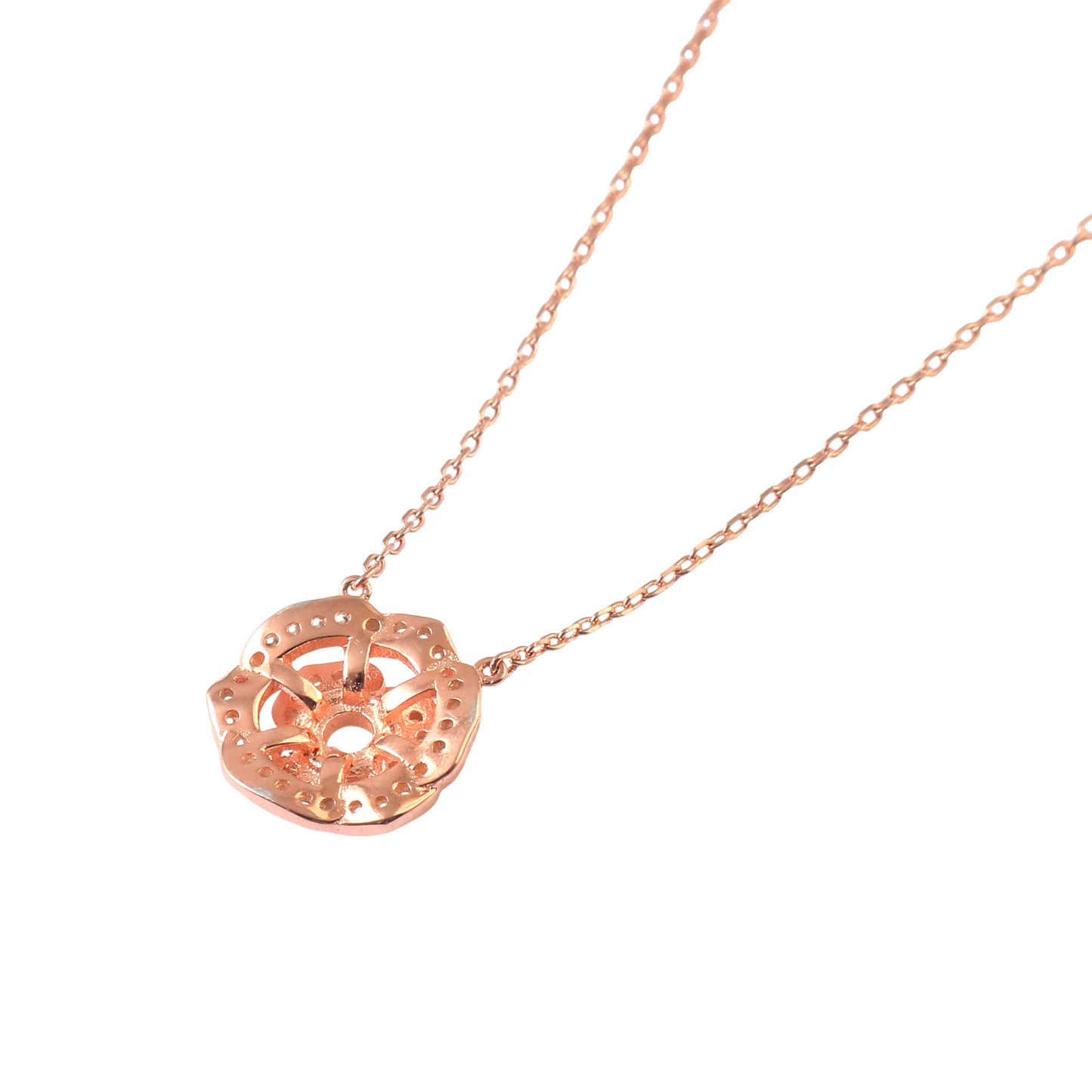 925 Silver Rose Gold Floral CZ Pendant Necklace