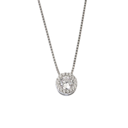 925 Silver Round Halo CZ Pendant Necklace