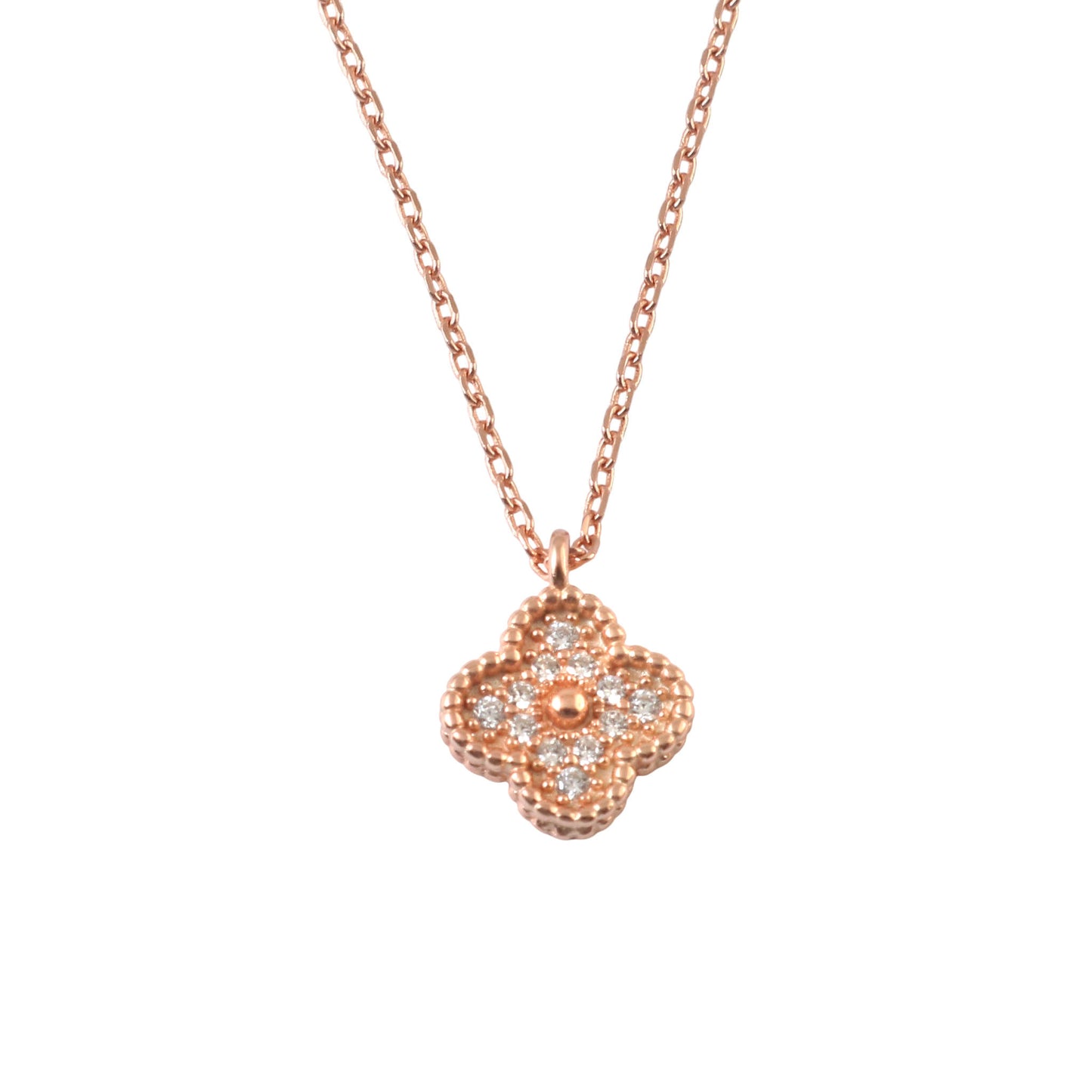 925 Sterling Silver Rose Gold Clover CZ Pendant Necklace