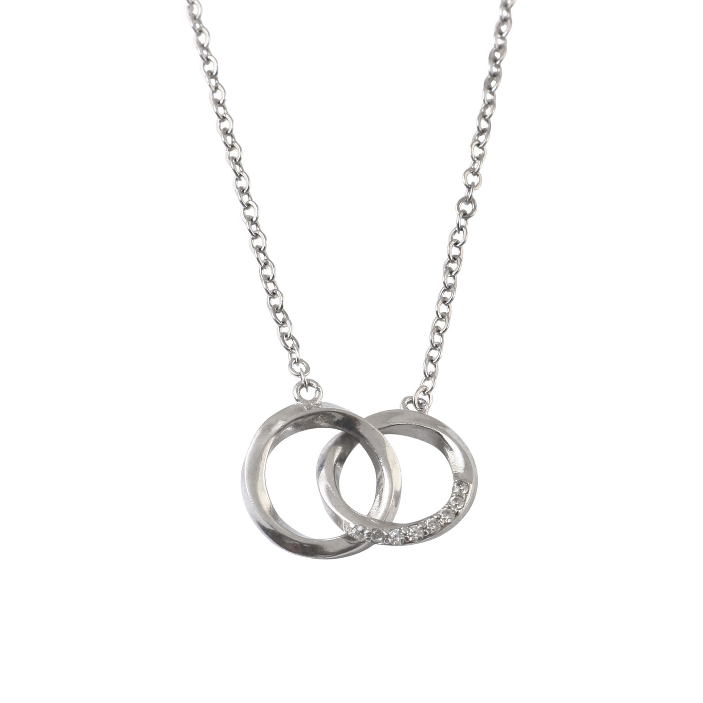 925 Sterling Silver Interlocking Rings Necklace with CZ Accent