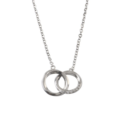 925 Sterling Silver Interlocking Rings Necklace with CZ Accent