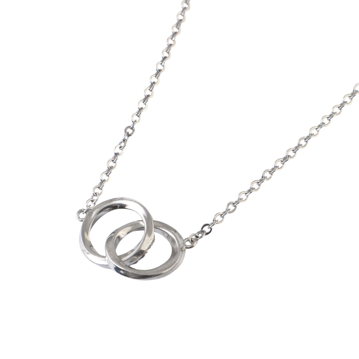 925 Sterling Silver Interlocking Rings Necklace with CZ Accent