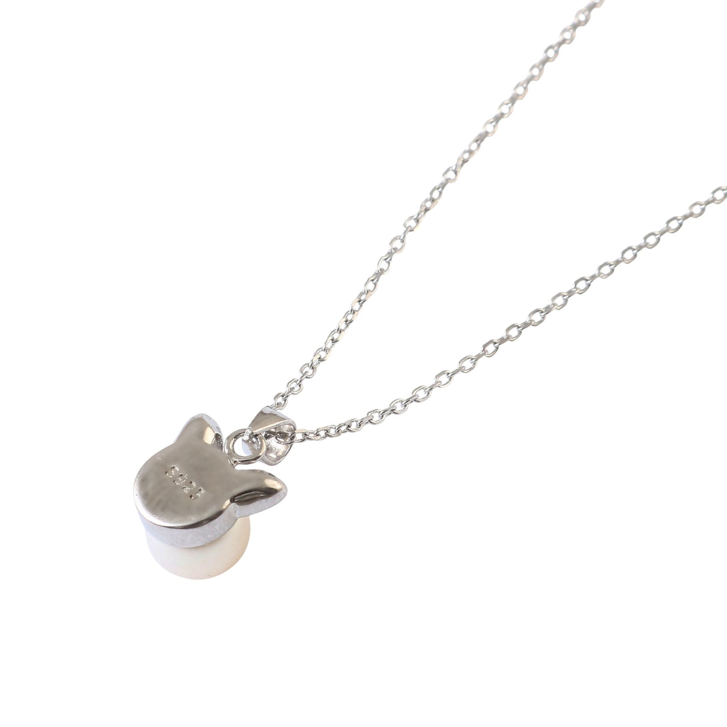 925 Sterling Silver Pearl Cat Pendant Necklace